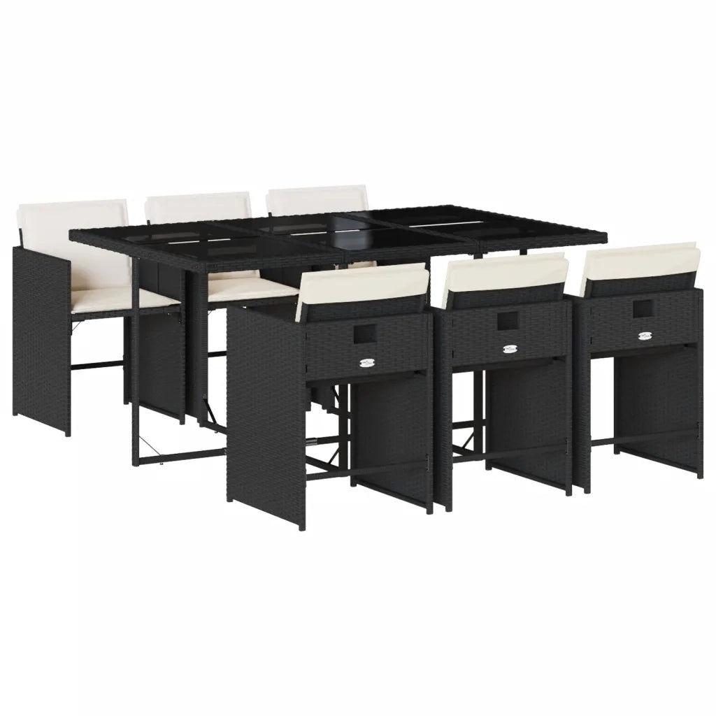 Set da Pranzo da Giardino 7 pz | Set Salotto da Giardino Nero con Cuscini in Polyrattan