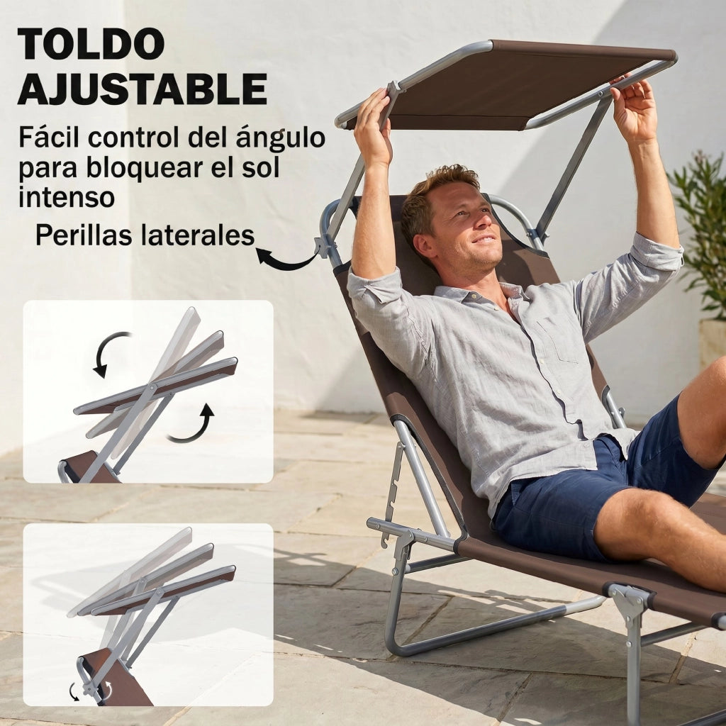 Sedia a sdraio pieghevole con ombrellone e schienale regolabile ¨C zephmum ¨C marrone 187x58x36cm