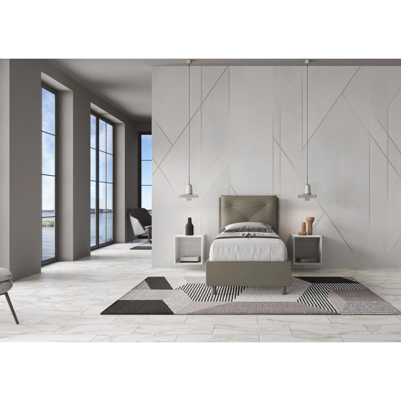 Letto imbottito Singolo 80x210 cm Appia - Similpelle,Cappuccino,Con rete