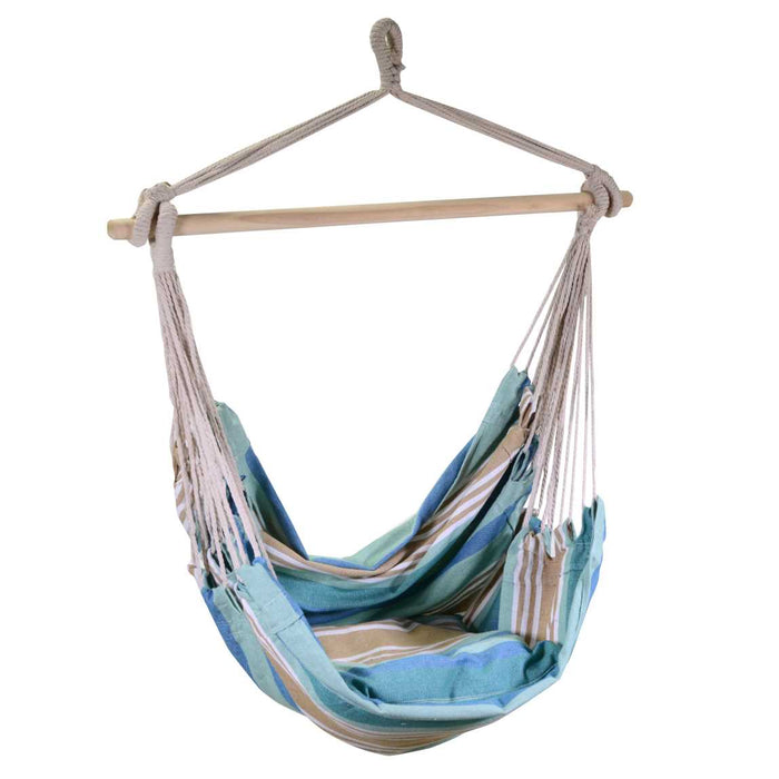 Sedia dondolo tessuto righe verde acquacon cuscino cm130h100