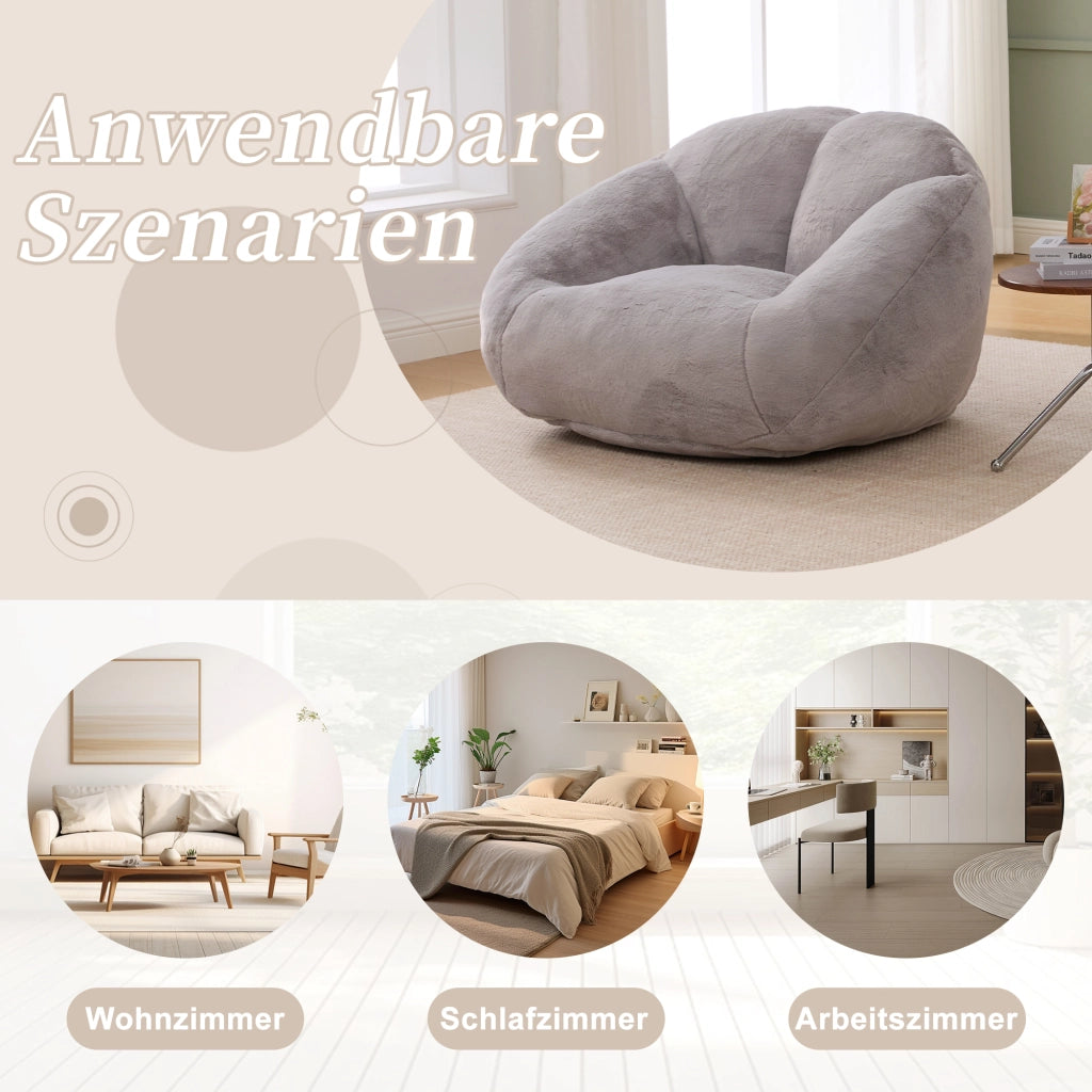 OKWISH Poltrona Pouf in Pelliccia Sintetica, Design Avvolgente con Base Antiscivolo e Imbottitura in Schiuma, Grigio Chiaro