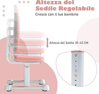 Sedia da Scrivania per Bambini 3+ Anni, Sedia Imbottita per Studiare con Doppio Supporto Lombare e Altezza Regolabile, Chair da Compiti per Casa e Scuola, Portata 100 kg (Rosa)