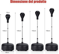 Sacco da Boxe da Terra Regolabile in 4 Posizioni, Sacco da Boxe con Supporto e Base Stabile, Ideale per Adulti e Bambini