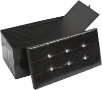 Cassapanca Contenitore Pouf Panca Poggiapiedi Similpelle Pelle Finta Coccodrillo 76x38x38 cm Nera