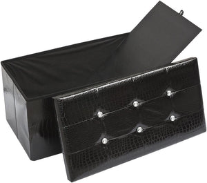 Cassapanca Contenitore Pouf Panca Poggiapiedi Similpelle Pelle Finta Coccodrillo 76x38x38 cm Nera