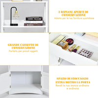 Armadietto del bagno con cassetto e mensola, armadio con 2 mensole aperte e 2 ante, armadietto per cucina, ingresso, salone e camera da letto, armadietto in legno (Bianco)