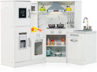 Set di Cucina Giocattolo per Bambini, con Suoni e Luci Divertenti, Lavabo, Forno a Microonde, Macchina del ghiaccio e Lavastoviglie, Lavagna, Ideale per Bambini 3 Anni+ (Bianco)
