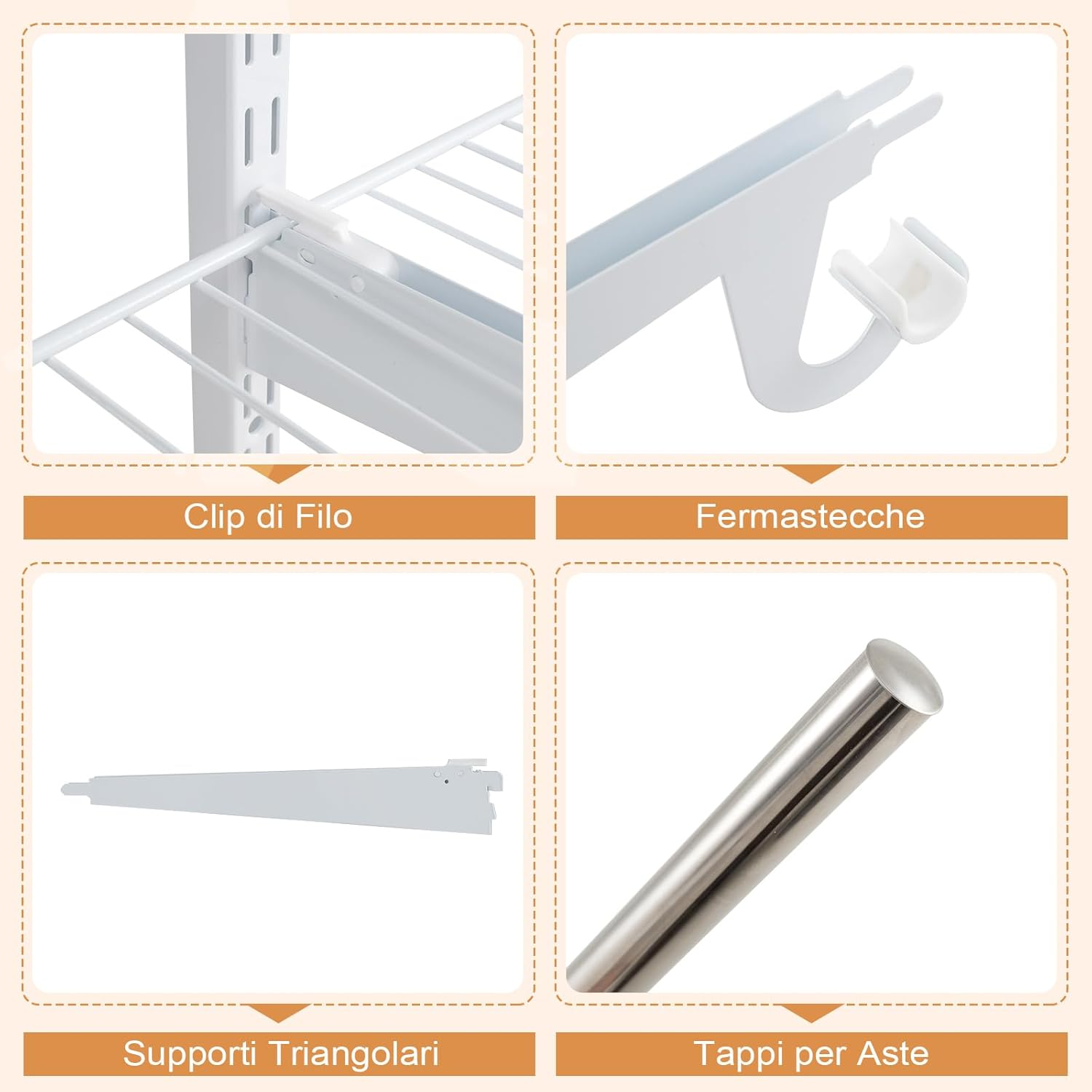 Guardaroba Parete 122-244 CM, Sistema di Organizzazione Regolabile con Asta Pendente, Appendiabiti Metallica, Sistema di Organizzazione e Stoccaggio Armadi per Camera da Letto (Bianco)