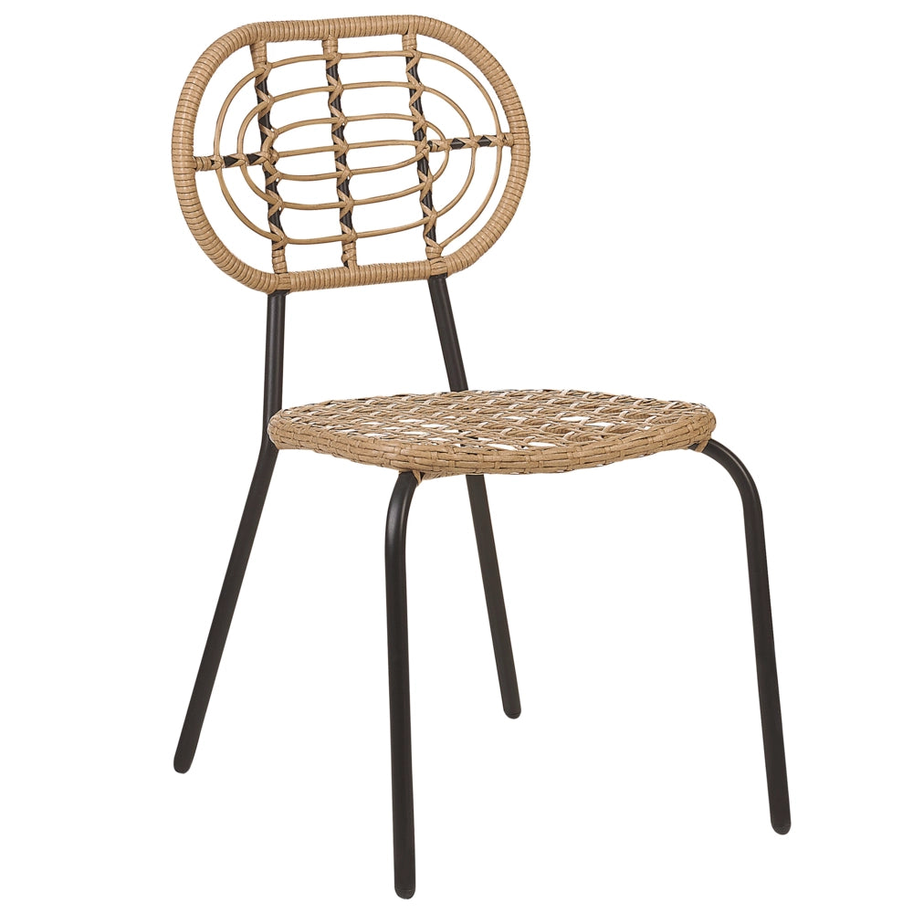 Set di 4 sedie in rattan con cuscino di seduta naturale intrecciato interni ed esterni stile boho