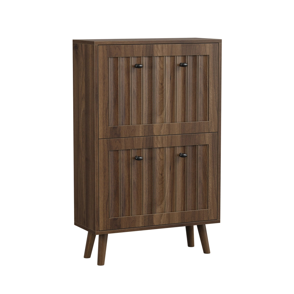 Scarpiere stretta 60 cm in finitura noce, mobile porta scarpe con 2 ante a ribalta, vano aperto e design moderno