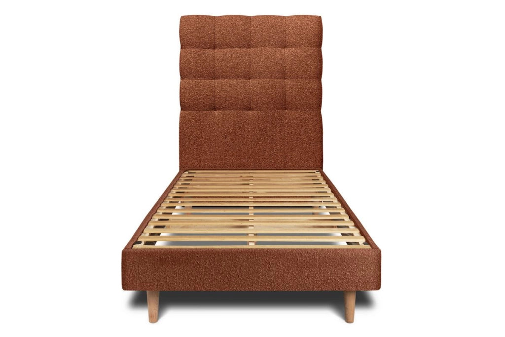 Letto 90x200 cm con testata imbottita - tessuto bouclé