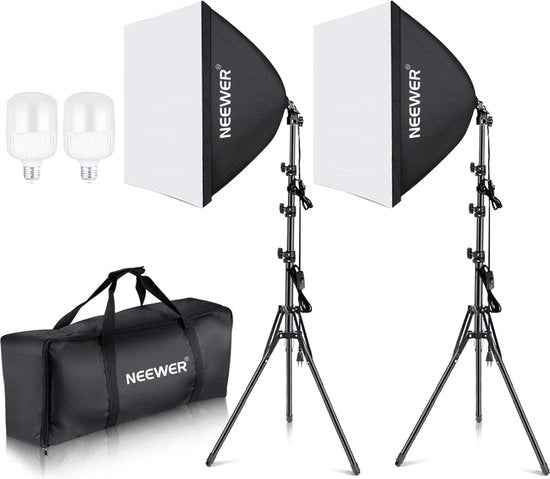 Kit di illuminazione Softbox 60x60 cm con Fitting E27 - 700W Illuminazione Studio - Per Fotostudio Ritratti - Fotografia di prodotto - Riprese video - X01NSK234