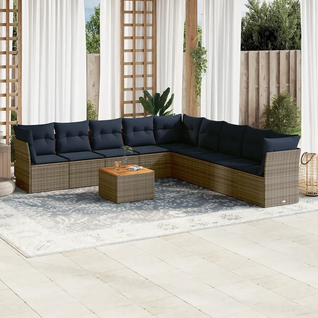 Set Divani da Giardino 10 pz con Cuscini Grigio in Polyrattan 3256026