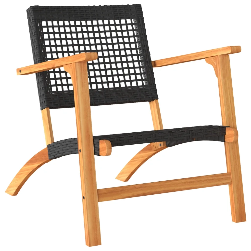 Set da Bistrot 3 pz Nero in Polyrattan e Legno Massello Acacia 365866