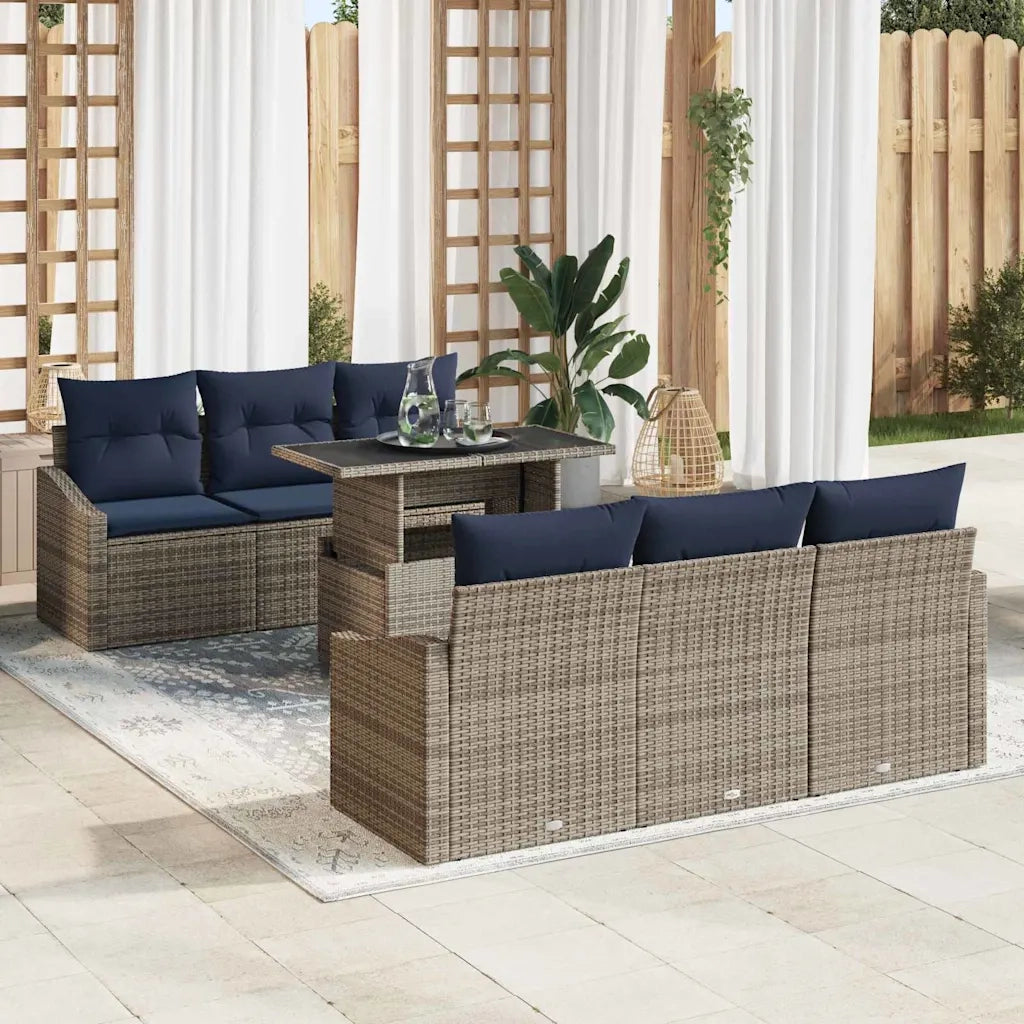 Set Divano da Giardino con cuscino 7 pcs Grigio polyrattan 3357668