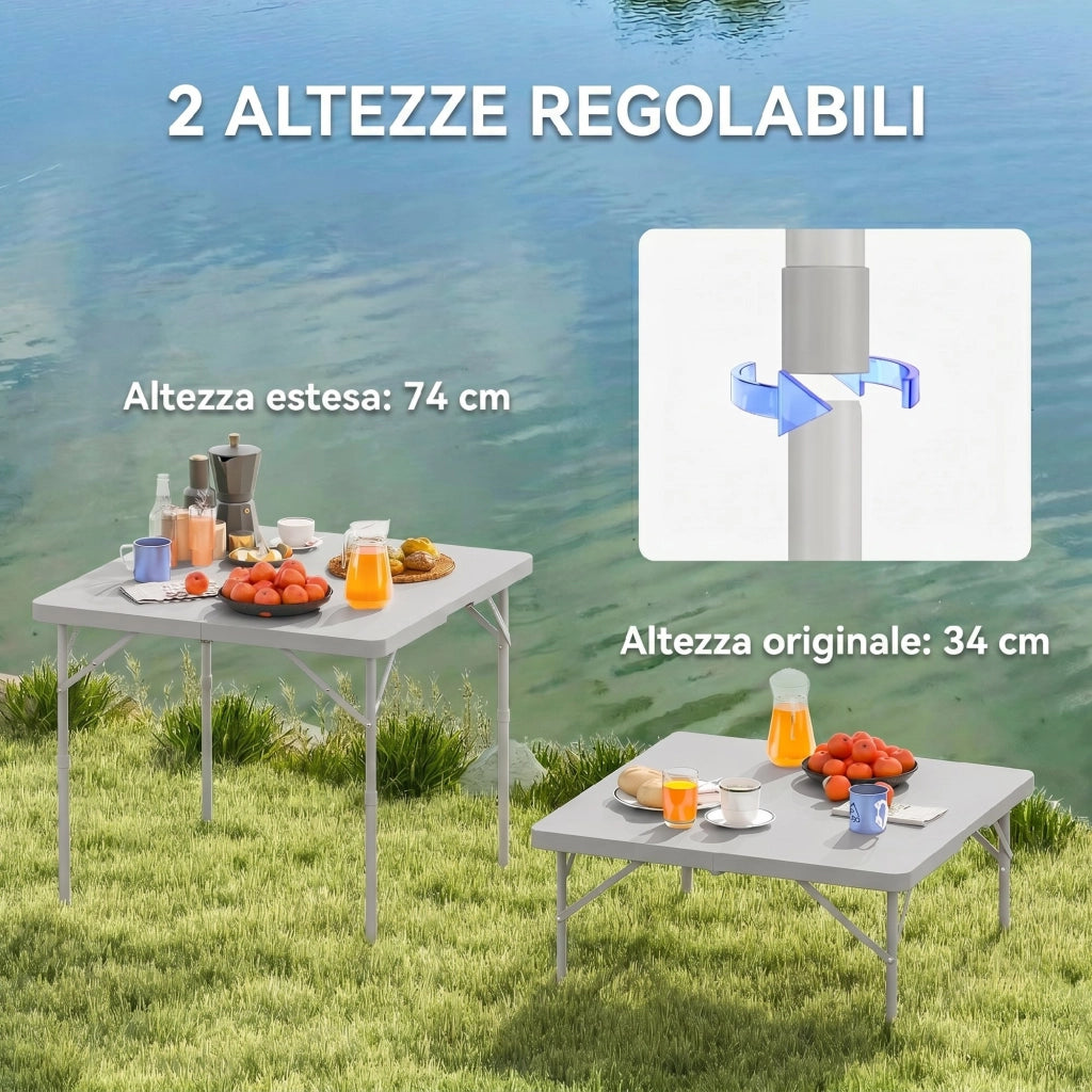 Tavolo da campeggio pieghevole ¨C zephmum ¨C grigio scuro, HDPE e metallo, 86x86x74 cm