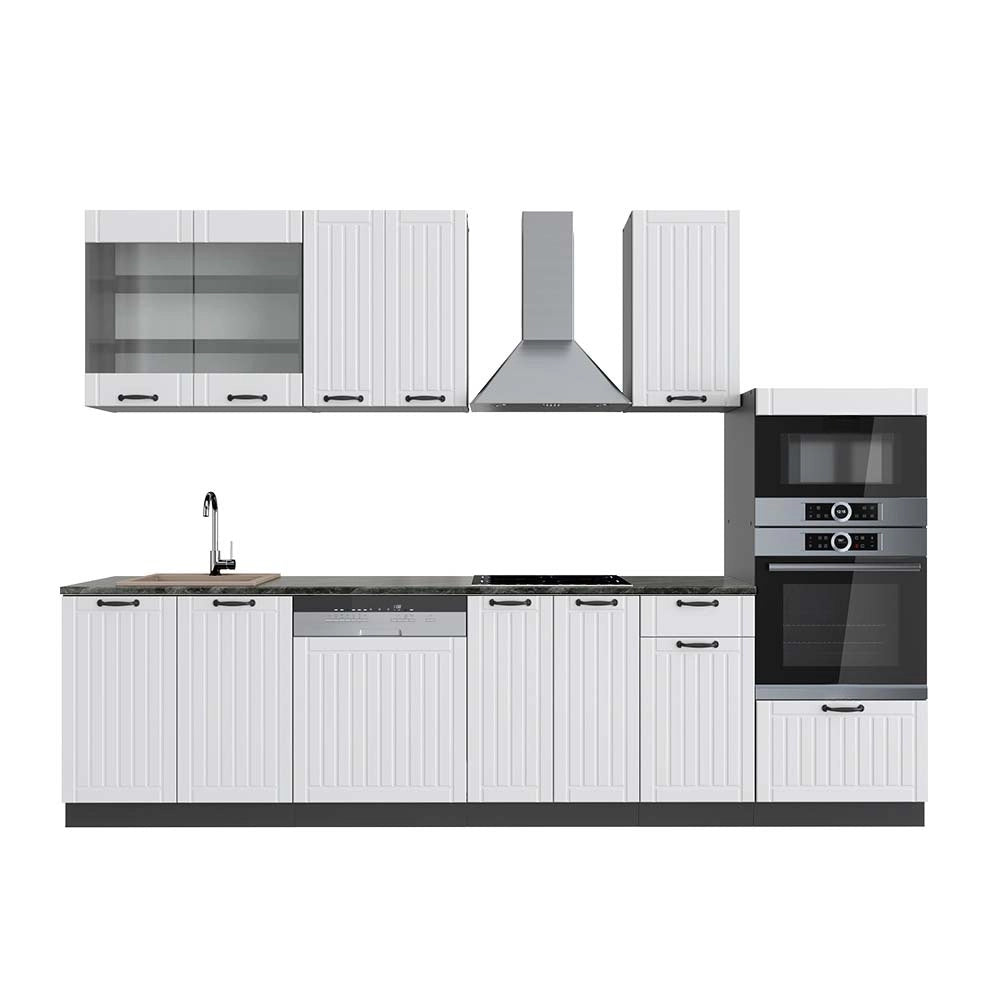 Cucina componibile Fame-Line Bianco rustico/Antracite 300 cm con armadio alto, PL Antracite Vicco