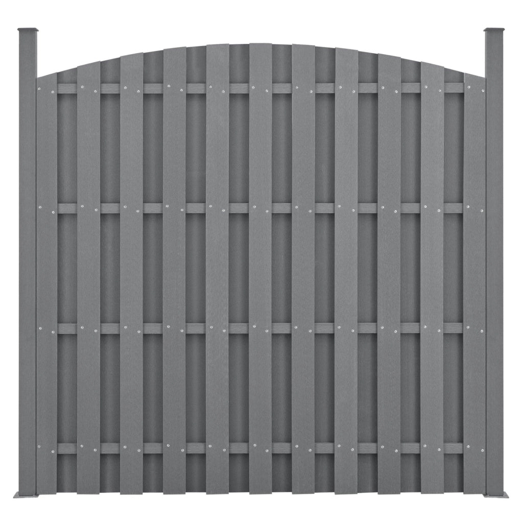 Recinzione frangivento/schermo per la privacy in legno composito WPC 4 pezzi semicircolare arrotondata 185 x 747 cm grigio 03_0000229