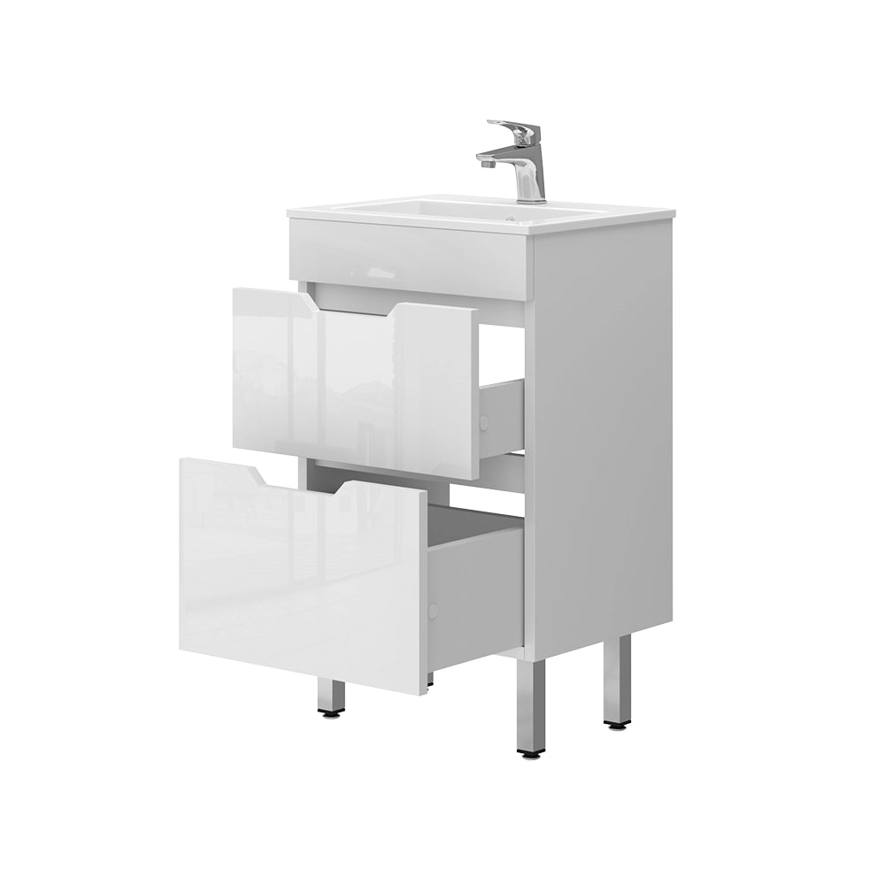 Vicco Set mobili bagno Bianco 2 parti, con lavabo e 2 cassetti