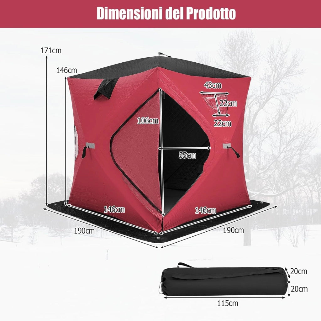 Tenda da Pesca sul Ghiaccio, Capanna di Ghiaccio in Tessuto Oxford con Finestre, Protezione Termica, Antivento e Impermeabile, per Pesca Invernale, per 2 Persone