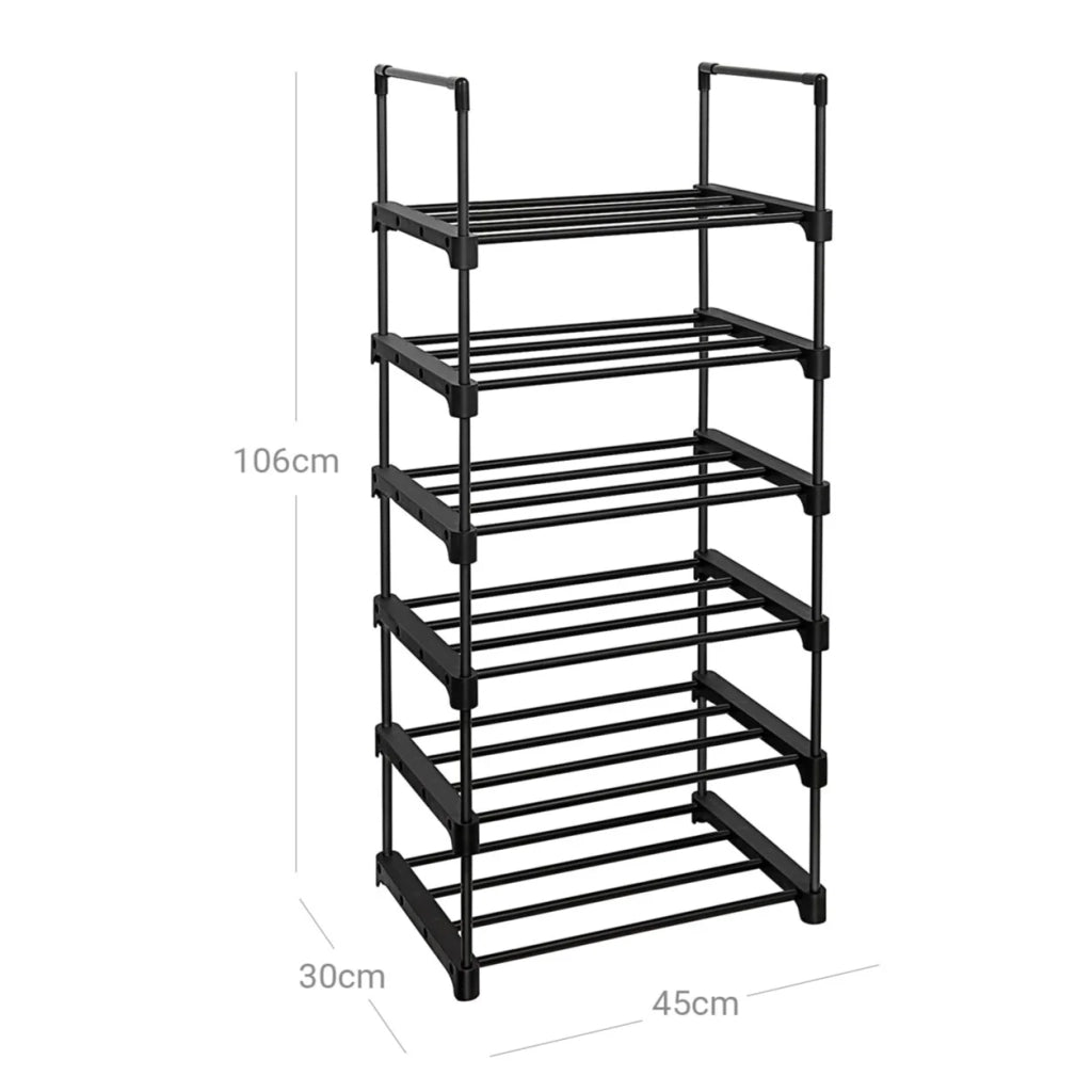 Scarpiera a 6 Ripiani Contenitore Versatile Personalizzabile Struttura in Ferro Salvaspazio per Ingresso Soggiorno Camera da Letto 45 x 30 x 106 cm Nero 12_0003578