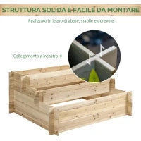 Fioriera in Legno di Abete a 3 Livelli, Cassetta per Orto Rialzato da Esterno, 120x100x54cm