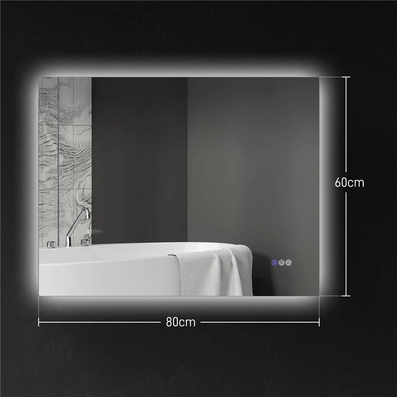 SPECCHIO DA BAGNO ANTICONDENSA CON LUMINOSITÓ E COLORE REGOLABILI, IN VETRO E LEGA DI ALLUMINIO, 80X60X4 CM