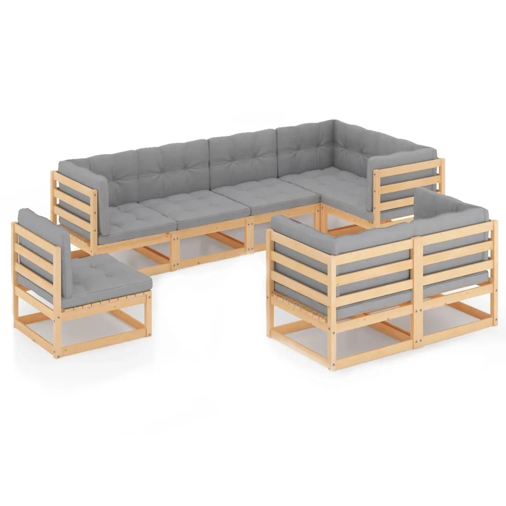 Set Salotto Giardino 8 pz Cuscini Antracite Legno Massello Pino 3076714