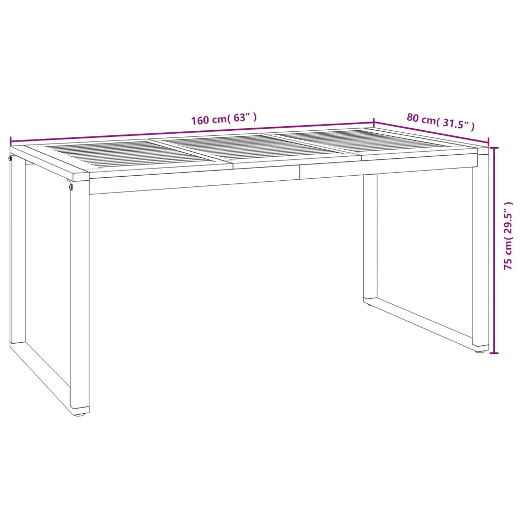 Tavolo Giardino con Gambe a U 160x80x75cm Legno Massello Acacia 319516