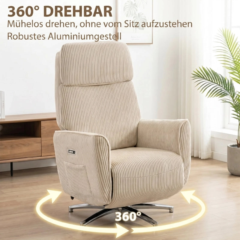 POLTRONA Relax Elettrica Girevole 360° Cream White in Poliestere con 2 Motori