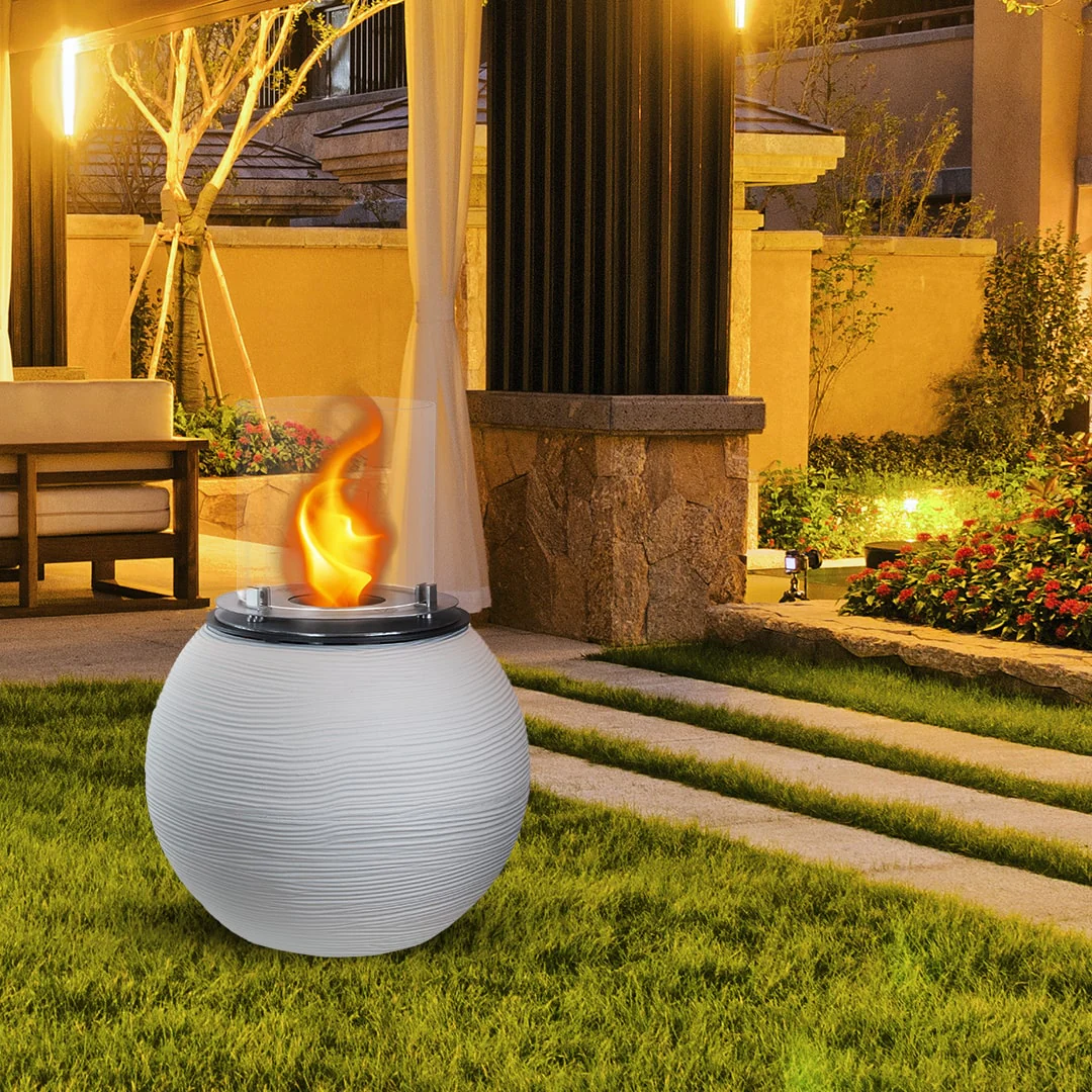 Camino a Bioetanolo Braciere da Pavimento Ø40xh54 cm per Interno ed Esterno Botticelli Bianco Perla