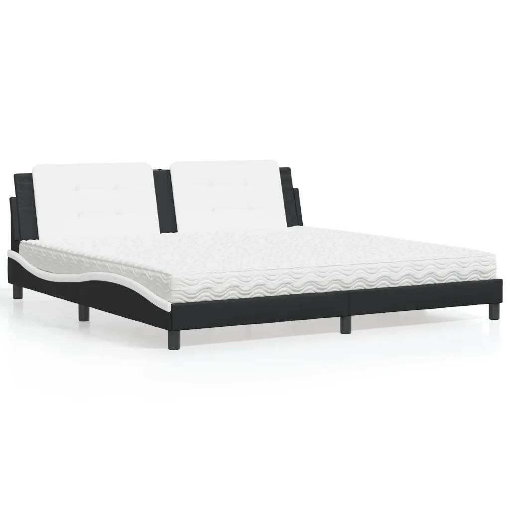 Letto con Materasso Zadar Nero e Bianco 200x200cm in Similpelle 3208892