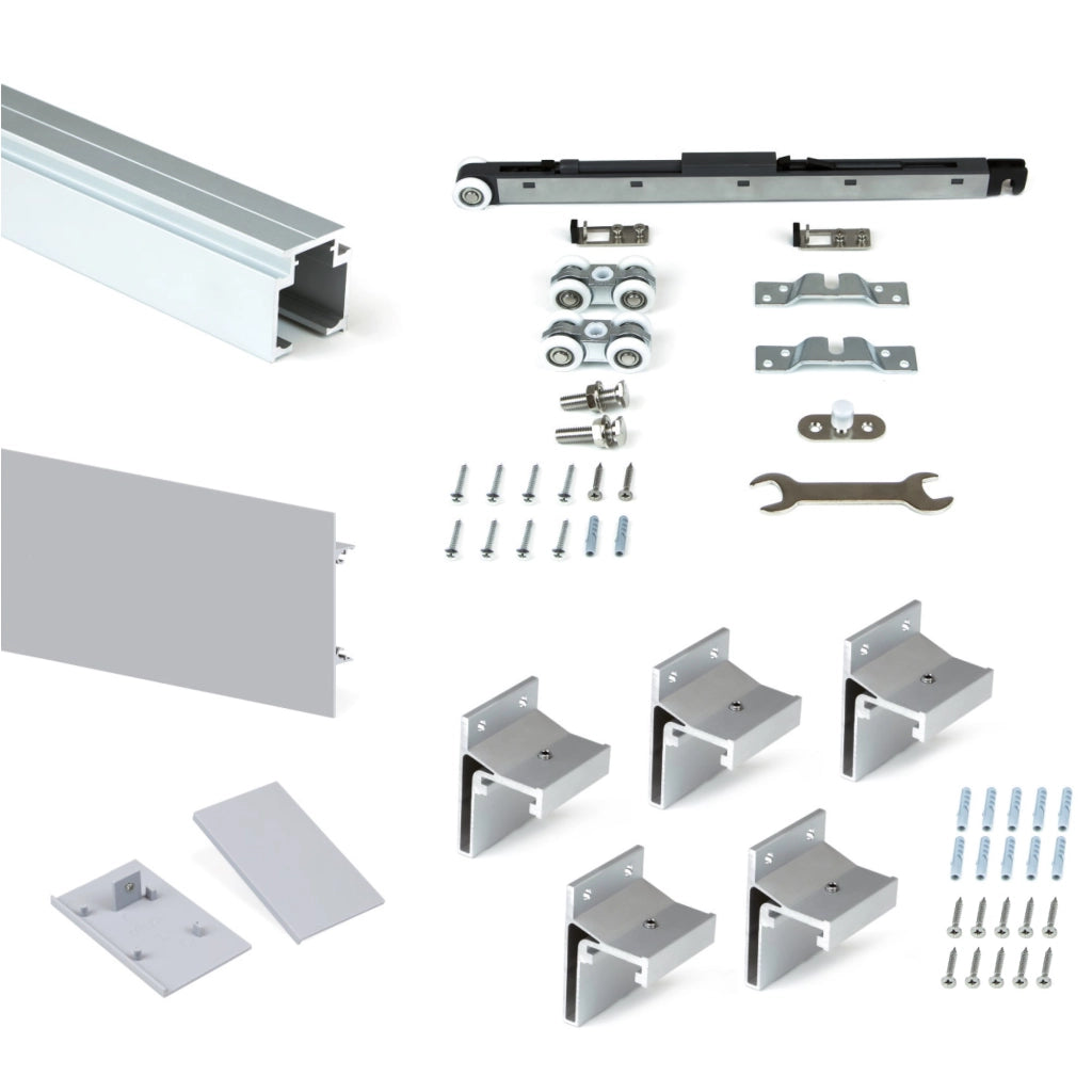 Binario per Porte Scorrevoli con Kit di Accessori 200 cm in Alluminio Emuca