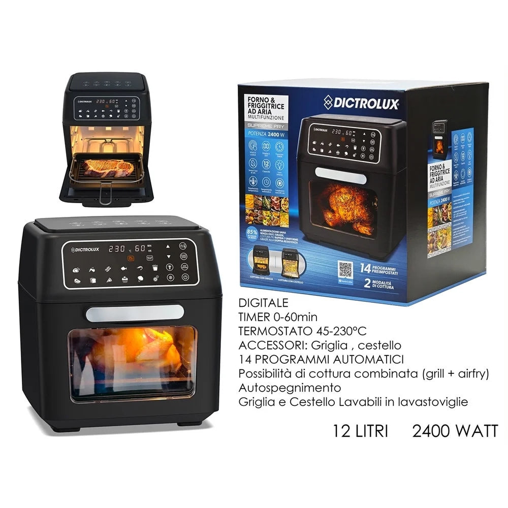 Trade Shop - Forno Friggitrice Ad Aria Multifunzione Digitale 2400w 12lt 2 Modalità Cottura 14 Programmi -