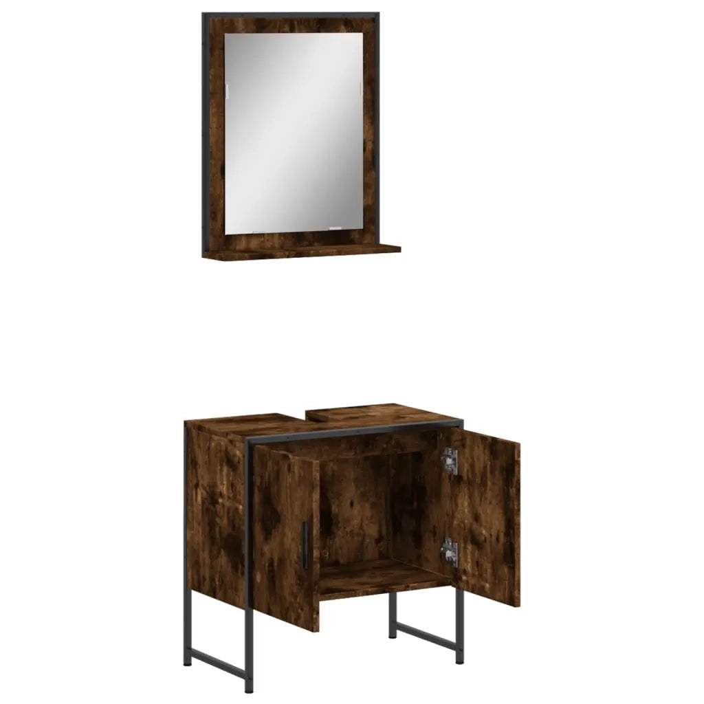 Set Mobili da Bagno 2 pz Rovere Fumo in Legno Multistrato