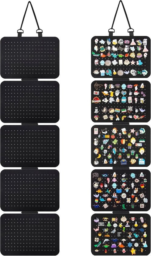 Pannello di organizzazione per display con 5 componenti flessibili, display panel emaille con pin reversibili, astuccio per collezione di badge con almeno 120 pezzi (senza pin) (nero, rettangolare)