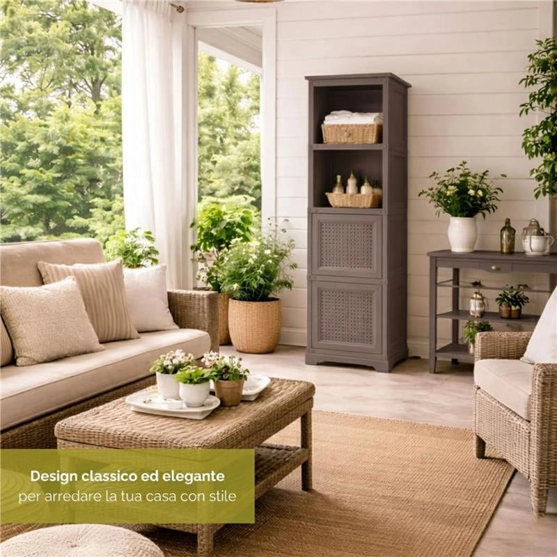 MOBILE BAGNO VERTICALE SALVASPAZIO 4 MODULI WENGÉ 40X43X164 CM CON ANTA EFFETTO LEGNO E RIPIANI A VISTA – CONTENITORE PER ARREDO BAGNO