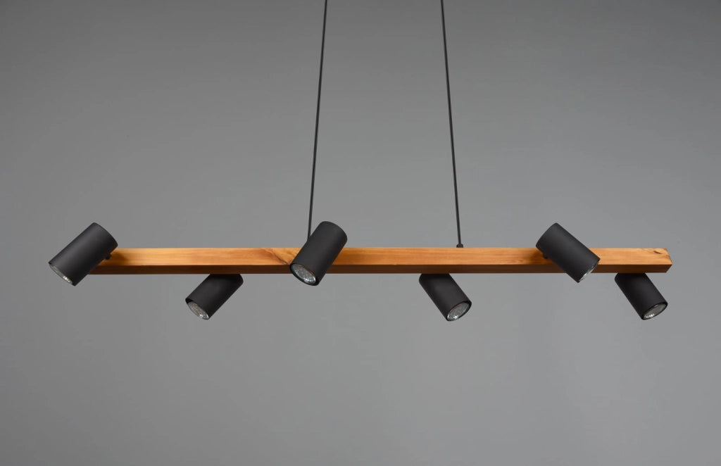 Lampadario Trio MARLEY nero/legno 6xGU10 Ø115 h150