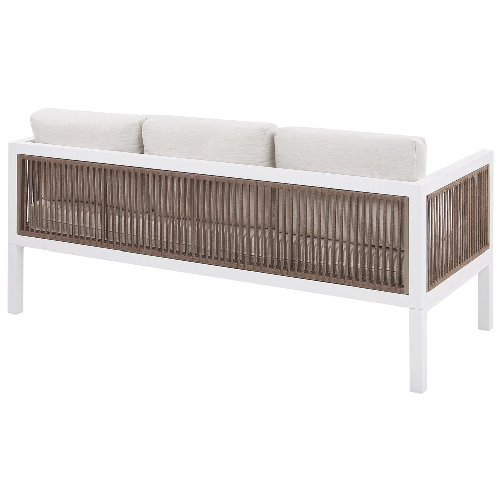 Divano da Giardino 5 Posti Bianco e Marrone Alluminio 5 Posti con Cuscini Moderni