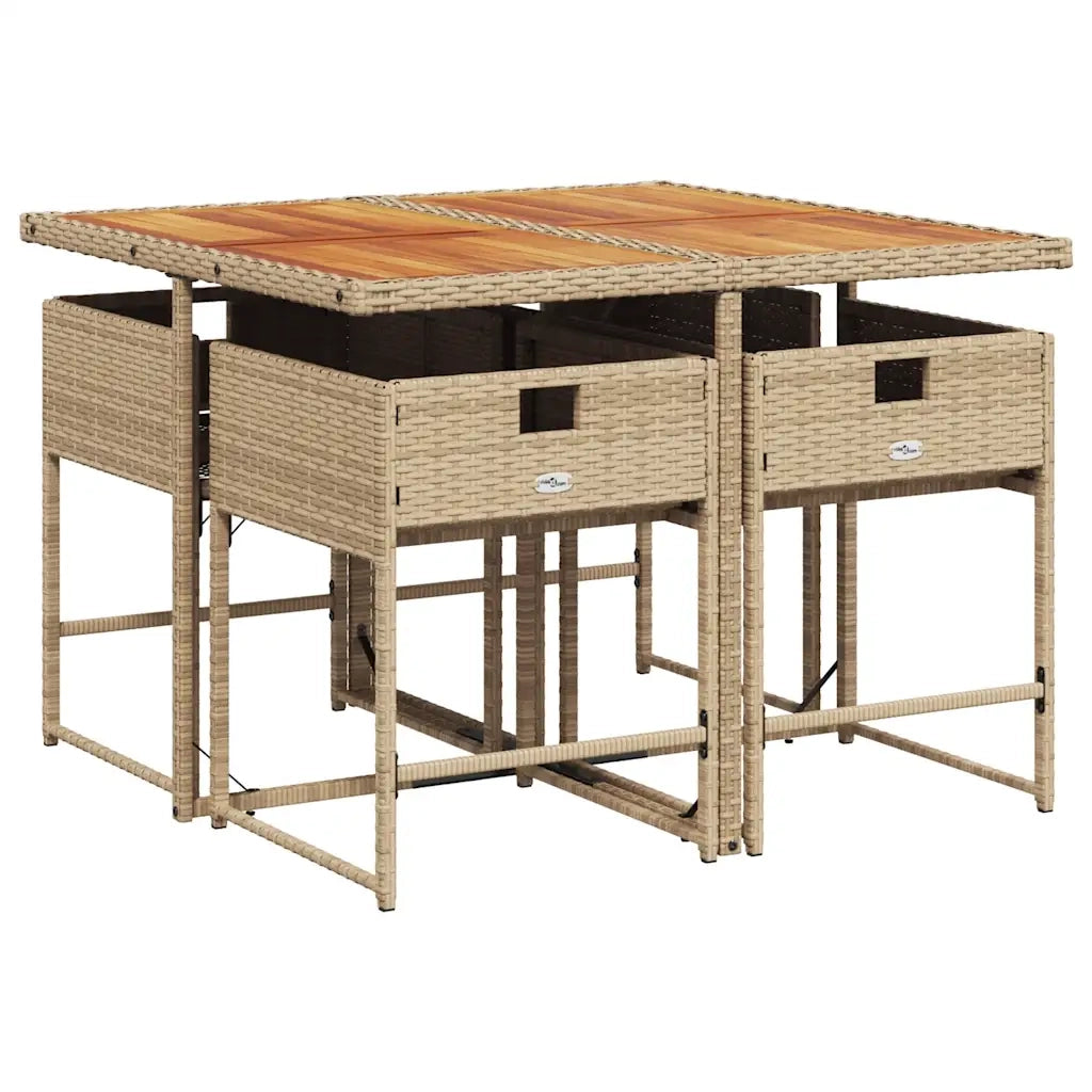 Set da Pranzo da Giardino 5 pz | Set Salotto da Giardino con Cuscini Beige in Polyrattan