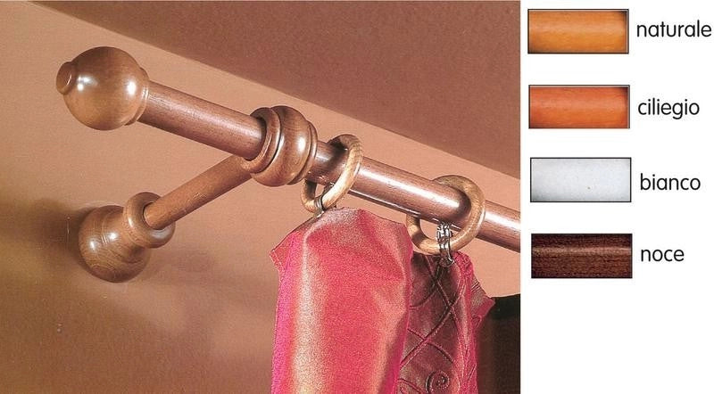 BASTONE TENDA LEGNO NATURALE 23x180cm CON 2 SUPPORTI DA CM.15 A STRAPPO