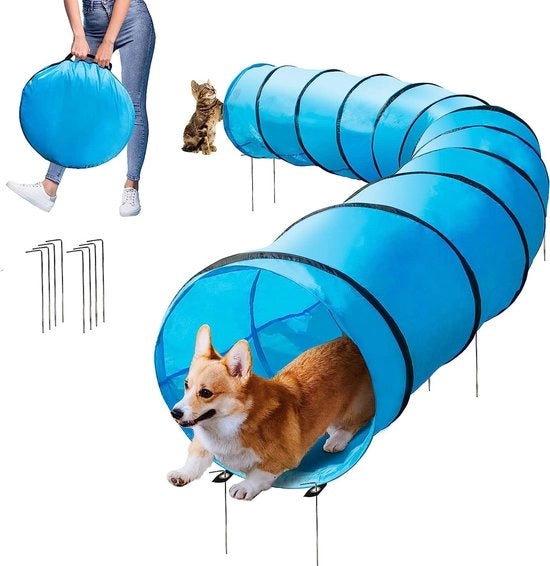 Tunnel per cani, attività per cani, tunnel di gioco, tunnel di abilità, cesta per cani, per allenamento, giocattolo educativo, tunnel a pop-up, 500 x 60 cm, inclusa struttura e borsa di trasporto, invio di 1 animale domestico frisbee.