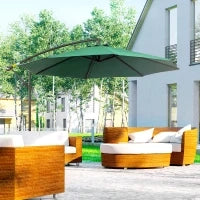 Ombrellone da Esterni Decentrato con Manovella, in Acciaio e Poliestere Anti-UV, 3x2.5 m, Verde