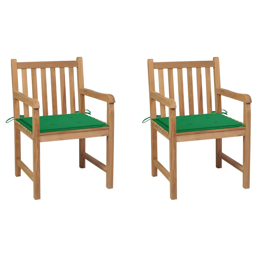 Sedie da Giardino 2 pz con Cuscini Verdi in Massello di Teak cod mxl 8062