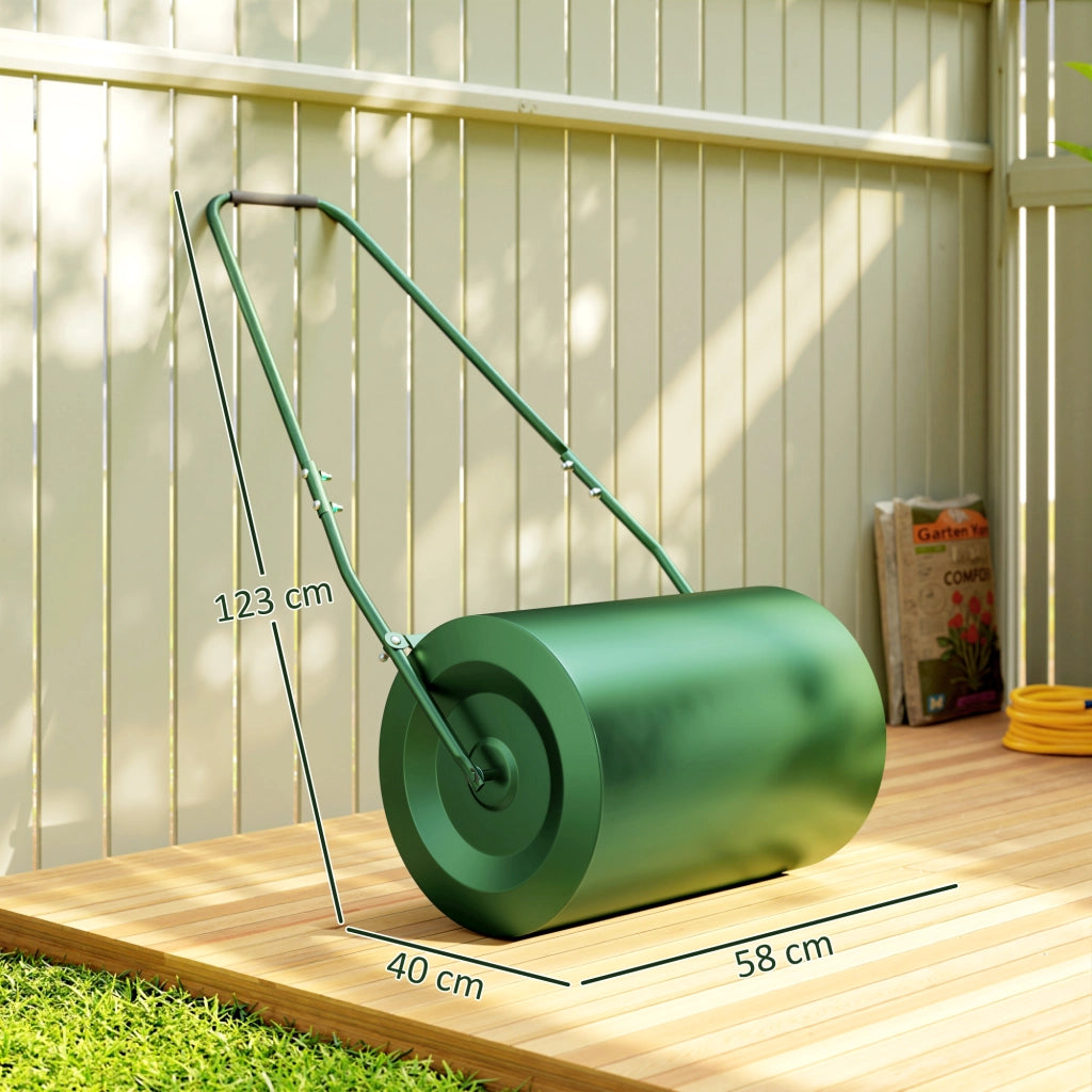 Rullo Compressore per Prato Capacità 63L con Lama Raschiante in Metallo Verde Scuro