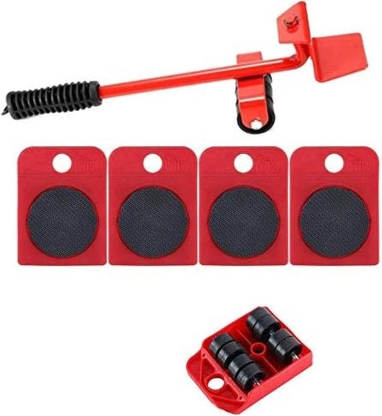 Meubellift in acciaio con 4 ruote a rotazione - Strumenti di movimento per divani, frigoriferi e armadi - Massimo 150KG/350LB - Rosso