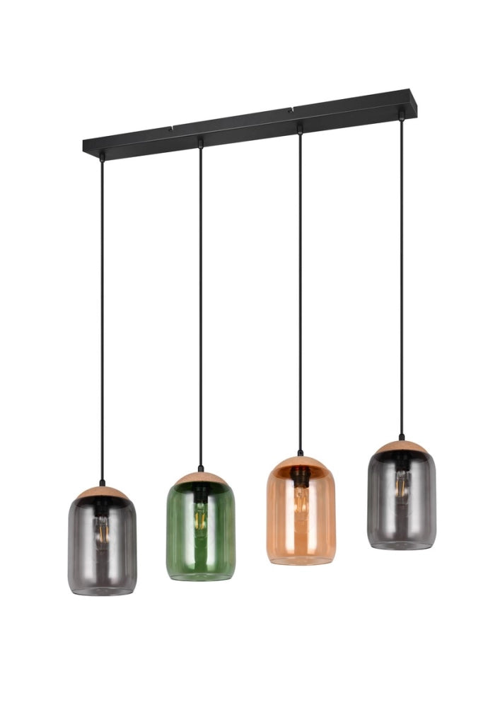 Lampada a sospensione Trio Cork nera 4xE27 vetro colorato