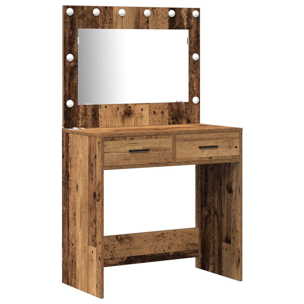 Set da toeletta a 2 pezzi con LED in legno vecchio