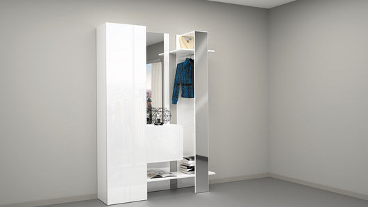 Mobile Ingresso Appendiabiti e 2 Specchi 140x35x191 cm Kompact Bianco Lucido
