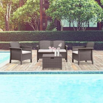 SALOTTO VENEZIA IN WICKER TAUPE CON TAVOLO, DIVANO E POLTRONE OKX